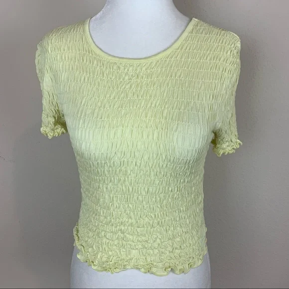 ❌ASOS Miss Selfridge Yellow Smocked Crop Top Size 6 - Picture 4 of 6
